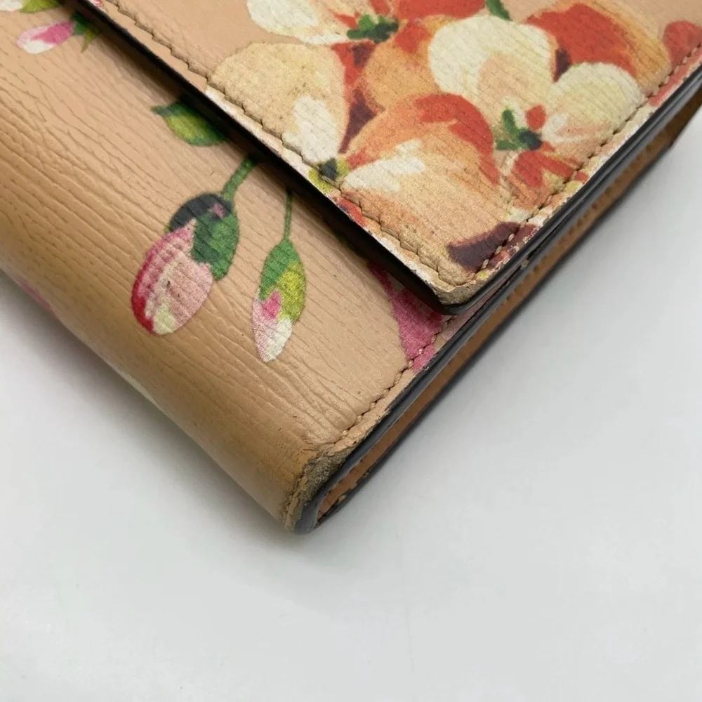Auth Gucci Flora Leather Beige X Multicolor Long Wallet W/Box